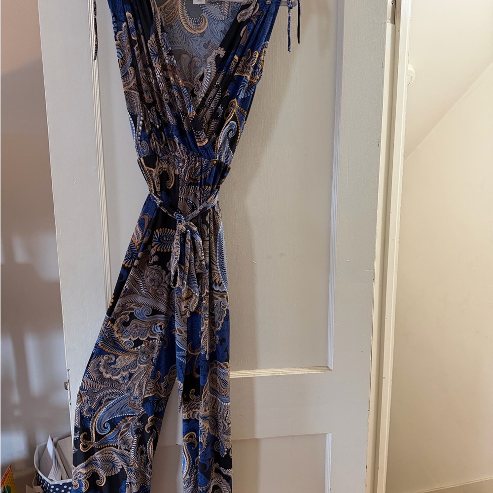 Ariella Navy and Gold Paisley Jumpsuit